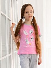 Пижама-футболка с кошками - Размер 146 - Цвет розовый - Картинка #1